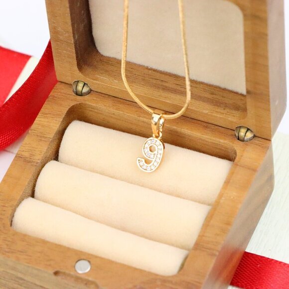 "Rose Gold Number 9 Pendant with Crystals – 18K Gold Plated Charm, XPPT1349 - Picture 9 of 13